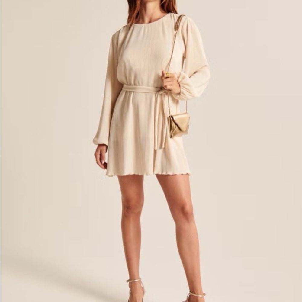 Abercrombie & Fitch Long-Sleeve Satin Plisse Mini Dress